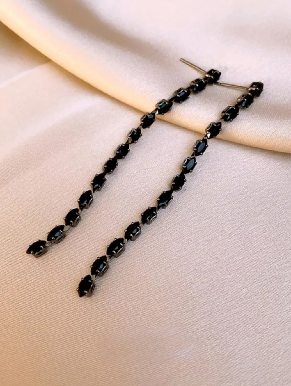 Black Zirconia Tassel Earrings, NWOT